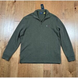 Polo Ralph Lauren 1/4 Zip Pullover‎ Sweater Green Collared Cotton Mens Lg NWT